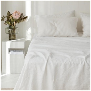 French Flax Linen Sheet Set in White, King / 30cm