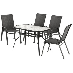 Gardeon 5PC Outdoor Dining Set Table and Chairs Patio Furniture Bistro Set Garden Black