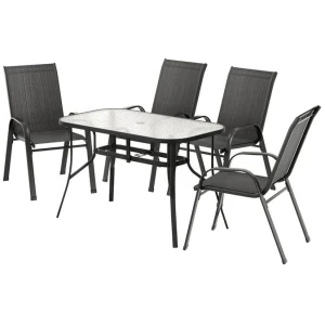 Gardeon 5PC Outdoor Dining Set Table and Chairs Patio Furniture Bistro Set Garden Black