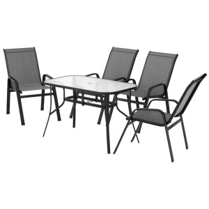 Gardeon 5PC Outdoor Dining Set Table and Chairs Patio Furniture Bistro Set Garden Grey