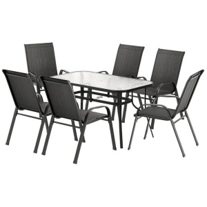Gardeon 7PC Outdoor Dining Set Table and Chairs Patio Furniture Bistro Set Garden Black
