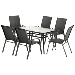 Gardeon 7PC Outdoor Dining Set Table and Chairs Patio Furniture Bistro Set Garden Black
