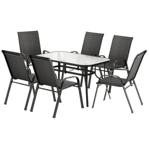 Gardeon 7PC Outdoor Dining Set Table and Chairs Patio Furniture Bistro Set Garden Black