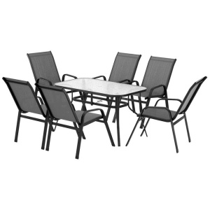 Gardeon 7PC Outdoor Dining Set Table and Chairs Patio Furniture Bistro Set Garden Grey