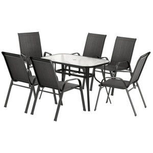 Gardeon 7PC Outdoor Dining Set Table and Chairs Patio Furniture Garden Bistro Set Black