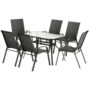 Gardeon 7PC Outdoor Dining Set Table and Chairs Patio Furniture Garden Bistro Set Black