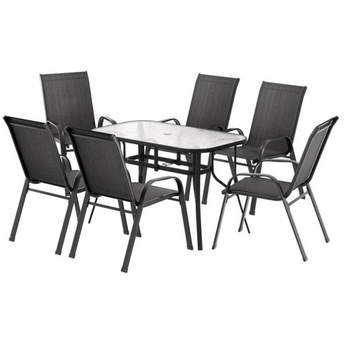 Gardeon 7PC Outdoor Dining Set Table and Chairs Patio Furniture Garden Bistro Set Black