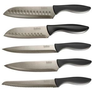 Kolori Stainless Steel 5-Piece Kitchen Knife Set in Black by Scullery