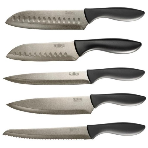 Kolori Stainless Steel 5-Piece Kitchen Knife Set in Black by Scullery