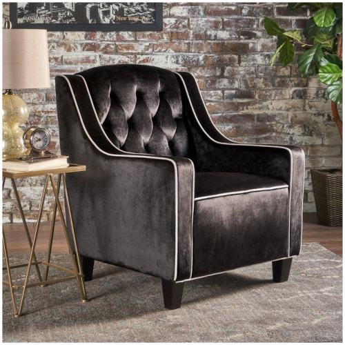 Lara Two Tone Tufted Black New Velvet Club Armchair