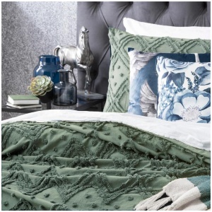 Medallion Sage Cotton Vintage Washed Tufted King Quilt Cover set by Park Avenue