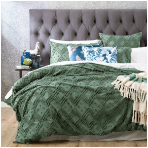 Medallion Sage Cotton Vintage Washed Tufted Quilt Cover set European P/Case by Park Avenue
