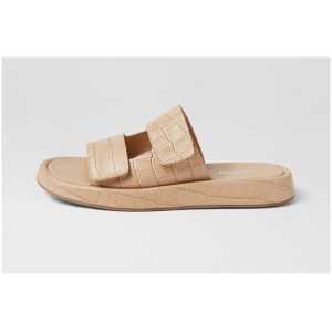 Mollini Arundaz Mo Latte Croc Leather Latte Sandals Womens Shoes Casual Sandals Flat Sandals