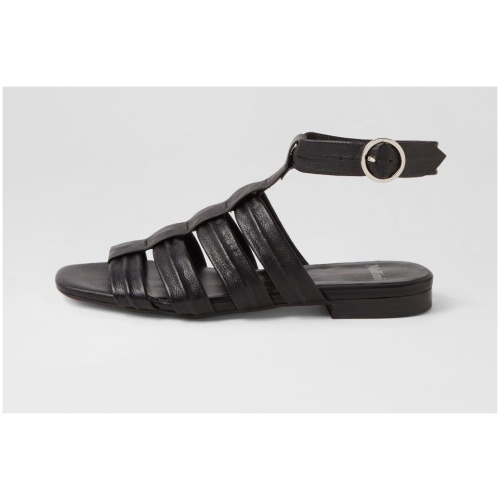 Mollini Austia Mo Black Leather Black Sandals Womens Shoes Casual Sandals Flat Sandals