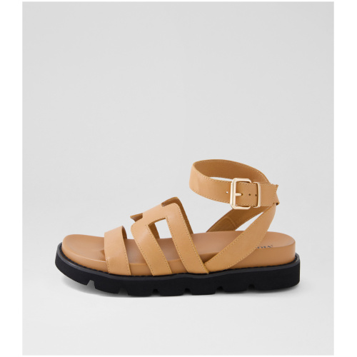 Mollini Ceyana Mo Camel Black Sole Leather Camel Black Sole Sandals Womens Shoes Casual Sandals Flat Sandals