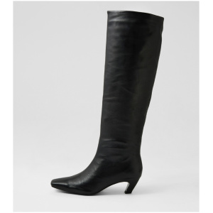 Mollini Deco Mo Black Leather Black Boots Womens Shoes Casual Long Boots
