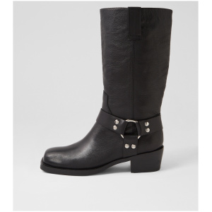 Mollini Hervee Mo Black Leather Black Boots Womens Shoes Casual Long Boots