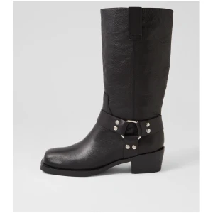Mollini Hervee Mo Black Leather Black Boots Womens Shoes Casual Long Boots