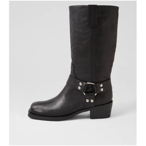 Mollini Hervee Mo Black Leather Black Boots Womens Shoes Casual Long Boots