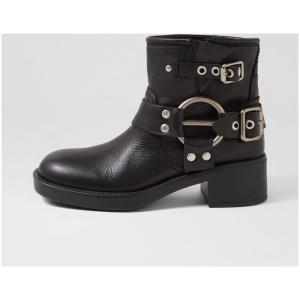 Mollini Kamilla Mo Black Leather Black Boots Womens Shoes Casual Ankle Boots