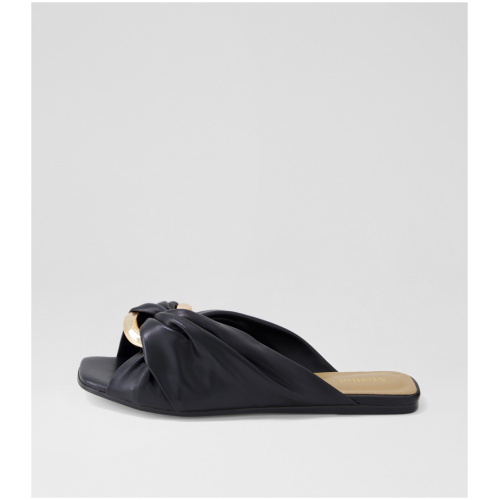 Mollini Liberti Mo Black Leather Black Sandals Womens Shoes Casual Sandals Flat Sandals