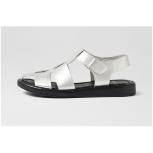 Mollini Rememba Mo Silver Black Sole Leather Silver Black Sole Sandals Womens Shoes Casual Sandals Flat Sandals