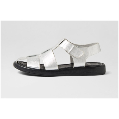 Mollini Rememba Mo Silver Black Sole Leather Silver Black Sole Sandals Womens Shoes Casual Sandals Flat Sandals