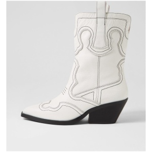 Mollini Riava Mo White Black Stitch Leather White Black Stitch Boots Womens Shoes Casual Ankle Boots