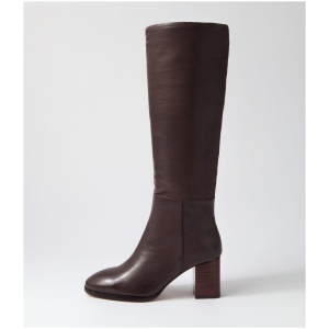 Mollini Salute Mo Choc Brown Heel Leather Choc Brown Heel Boots Womens Shoes Casual Long Boots