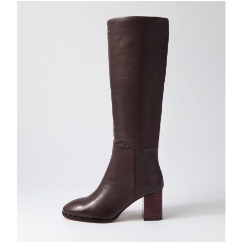 Mollini Salute Mo Choc Brown Heel Leather Choc Brown Heel Boots Womens Shoes Casual Long Boots