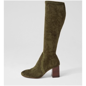 Mollini Sari Mo Olive Stretch Microsuede Olive Boots Womens Shoes Casual Long Boots