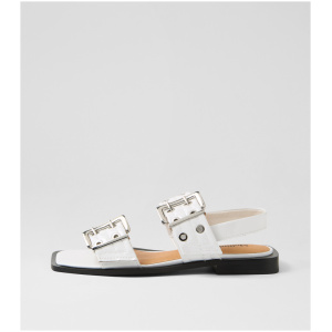 Mollini Savina Mo White Patent Leather White Sandals Womens Shoes Sandals Flat Sandals