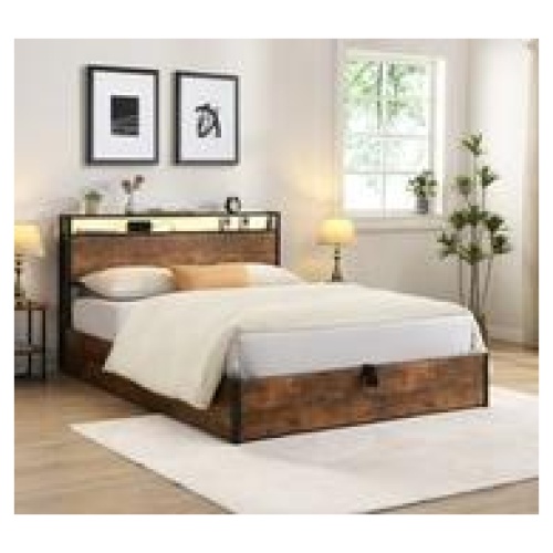 Seneca Queen Gas Lift Led Bed Frame With Charging Brown