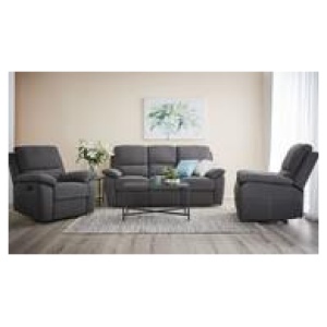 Smith 3 Seater Sofa & 2 Recliner Armchairs Set Grey