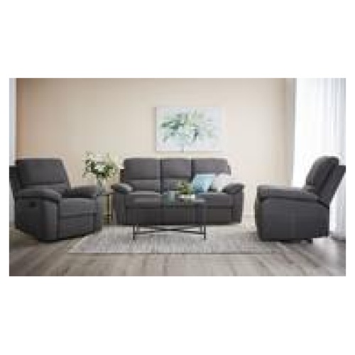 Smith 3 Seater Sofa & 2 Recliner Armchairs Set Grey