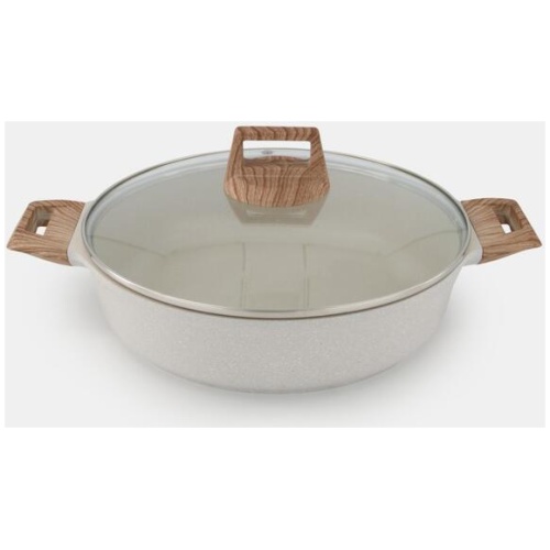Smith + Nobel White Granite Plus 28 cm Low Casserole Pot with Lid