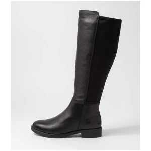 Supersoft Collabrate Su Black Leather Stretch Fabric Black Boots Womens Shoes Casual Long Boots