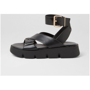 Therapy Maze Th Black Smooth Black Sandals Womens Shoes Casual Sandals Flat Sandals