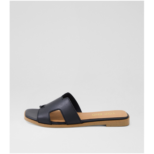 Top End Lycha To Black Leather Black Sandals Womens Shoes Casual Sandals Flat Sandals