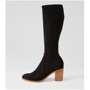 Top End Tirry To Black Natural Heel Stretch Microsuede Black Natural Heel Boots Womens Shoes Casual Long Boots