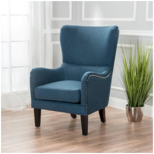 Vintage Dark Blue Fabric High Back Padded Armchair