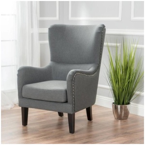 Vintage Grey Fabric High Back Padded Armchair