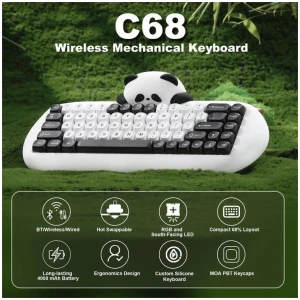 YUNZII C68 Panda Wireless Mechanical Keyboard (White) (Panda Switch)