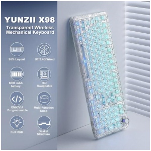 YUNZII X98 Transparent Mechanical Keyboard (White) (Snow Linear Switch)