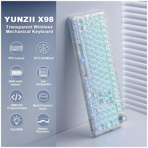 YUNZII X98 Transparent Mechanical Keyboard (White) (Snow Linear Switch)
