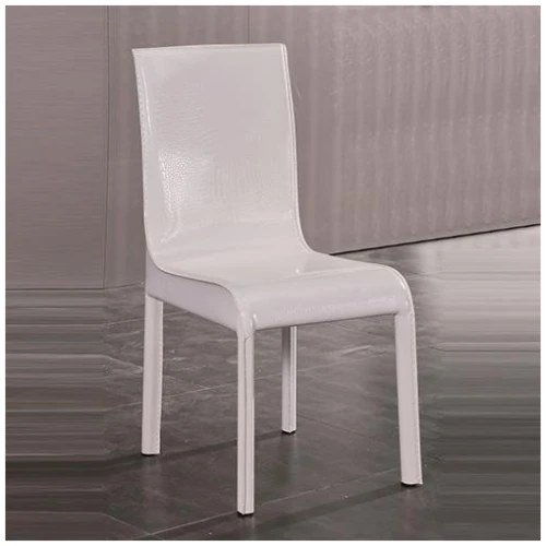 2x Steel Frame White Leatherette Medium High Backrest Dining Chairs with Wooden legs