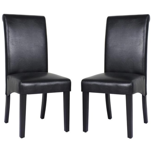 2x Wooden Frame Black Leatherette Dining Chairs with Solid Pine Legs