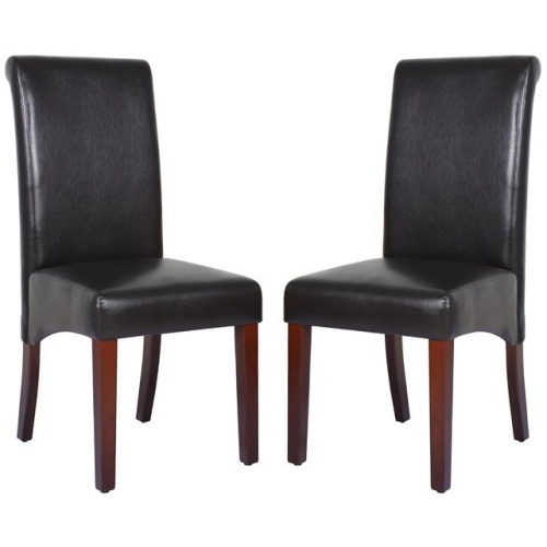 2x Wooden Frame Brown Leatherette Dining Chairs with Solid Pine Legs