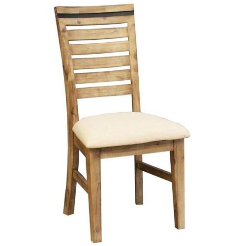 2x Wooden Frame Leatherette Solid Wood Acacia Dining Chairs in Silver Brush Colour