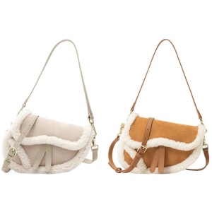 AUSTRALIAN SHEPHERD® Women Fluffy Wool Adjustable Strap Over Shoulder Saddle Bag - Chestnut / One Size